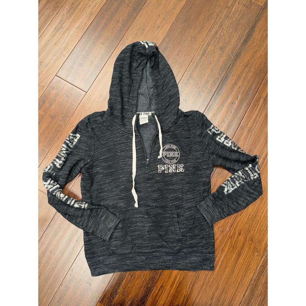 Victoria's Secret PINK Bling Sequin Quarter-Zip Hoodie M Medium Y2K Revival